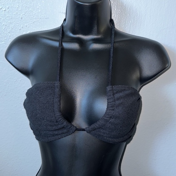 Black terry cloth Astro top with string bottom swimsuit set. - Picture 5 of 14